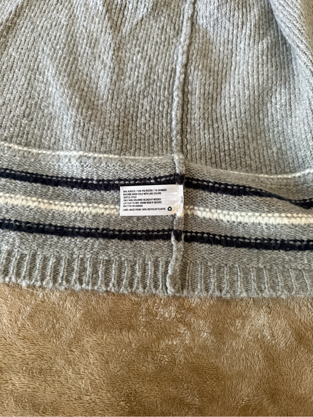 Merona Gray Shawl-Collar Fair Isle Knit Cardigan with Navy & Cream Detail - Picture 7 of 7